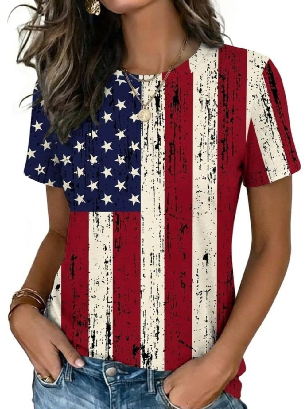 Women's Blue Red Short Sleeve Crew Neck Casual Basic Imported Tee Shirts